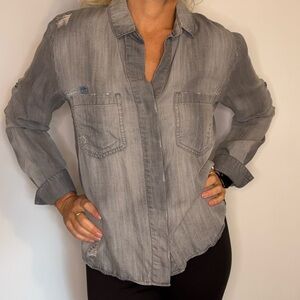Cloth & Stone Gray Denim Button-Up Shirt Small